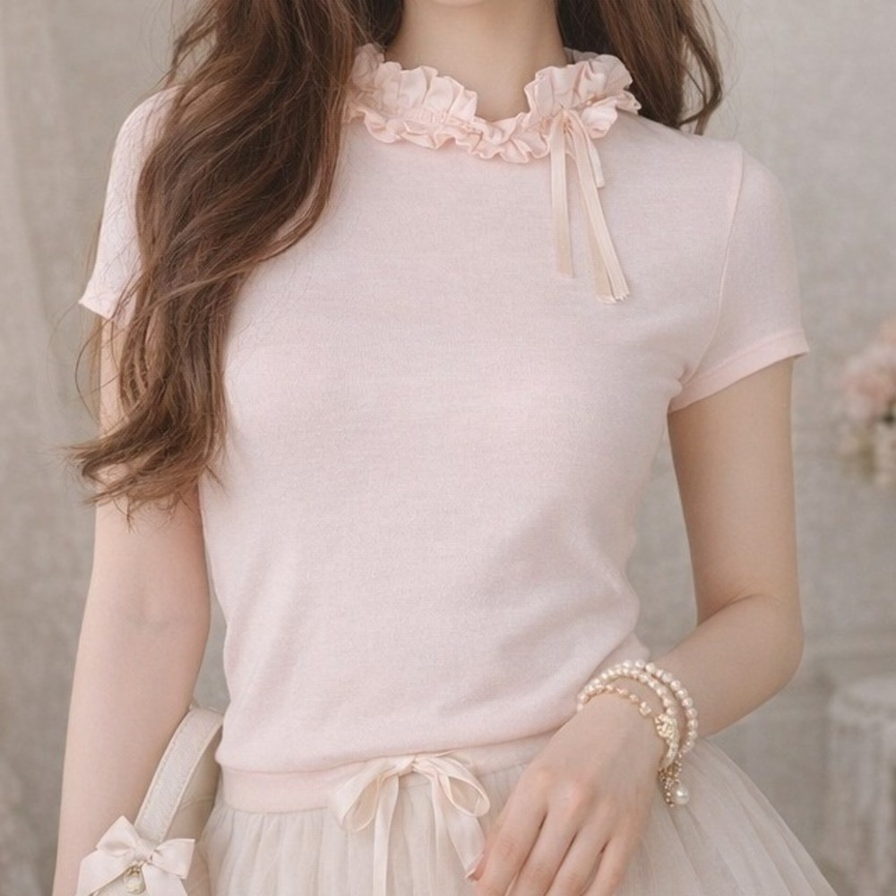 Ted Baker London 2 Nicohla Pale Pink Ruffle Collar Knit Top Womens 6 Keyhole